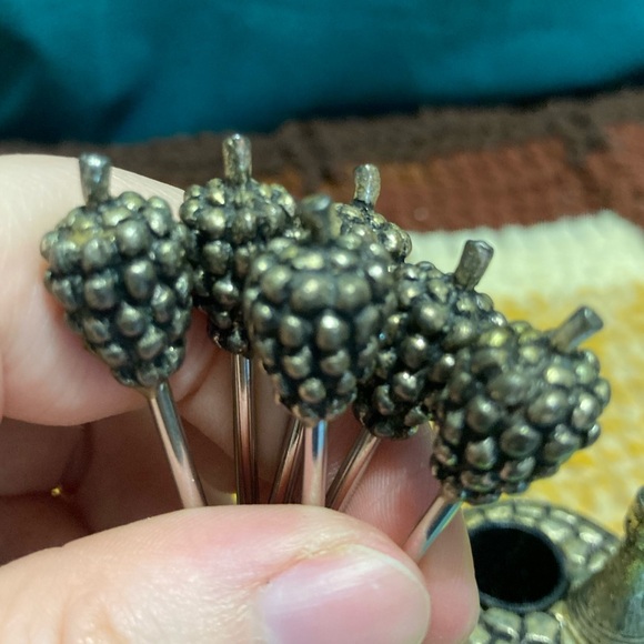 Cocktail Appetizer Grape Wine Food Metal Picks - Set of 6 - Picture 12 of 16